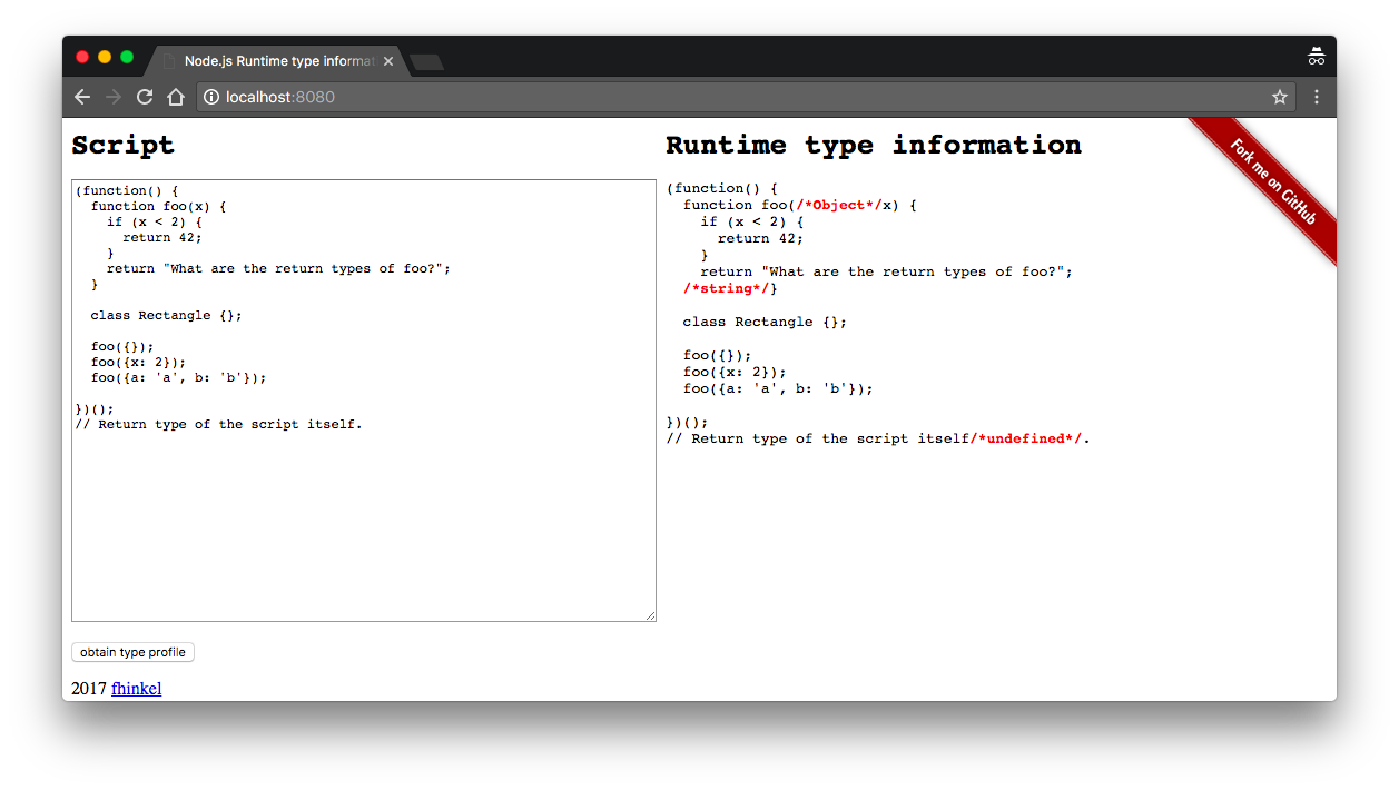 foo() has only been called with Objects, it always returned strings.